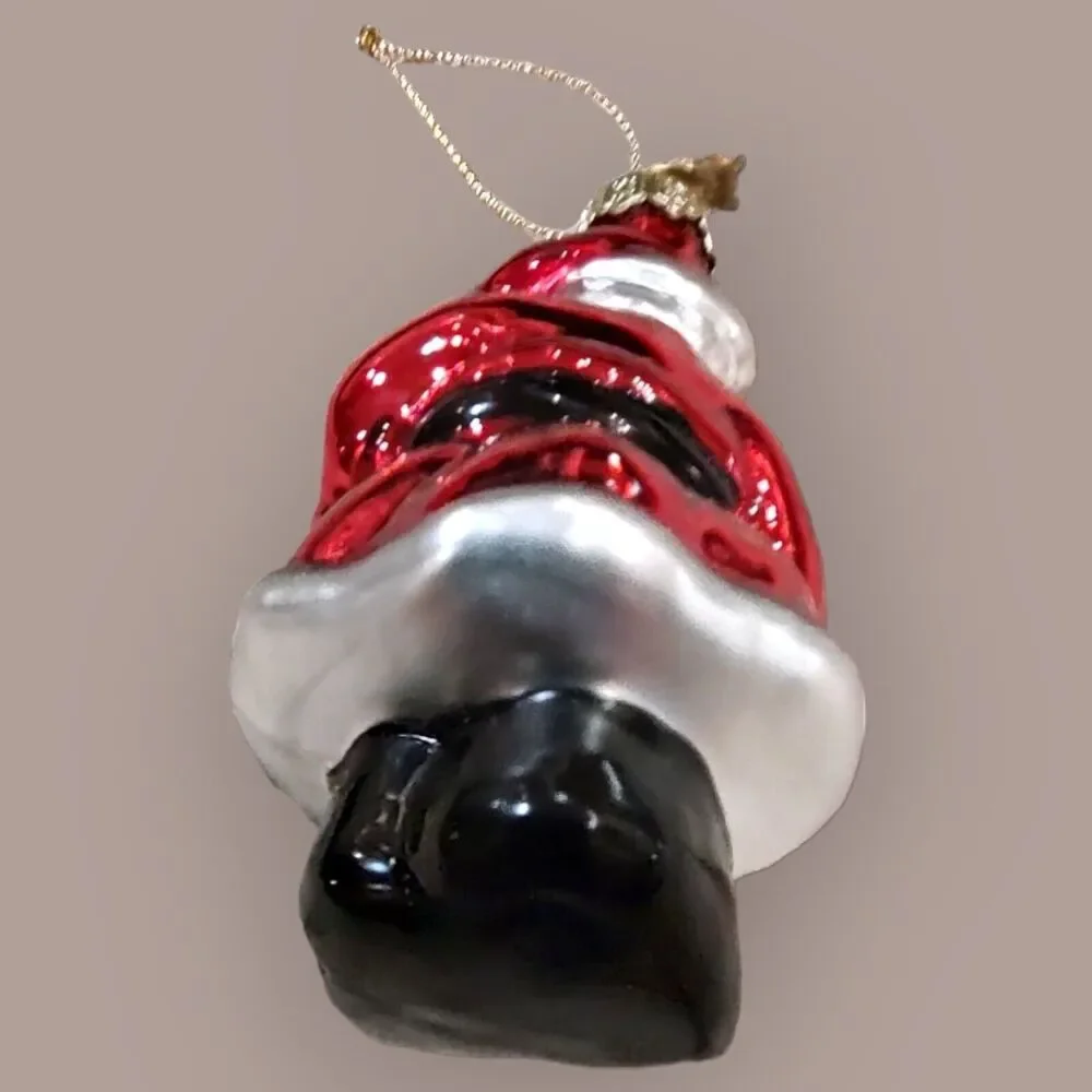 Jolly Santa Blue Gloves Horn Christmas Wreath Ornament Blown Glass Pacconi 2002